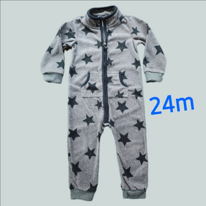 👶Carters Zip Romper Baby 24m Grey Black Stars Cute Outfit👶